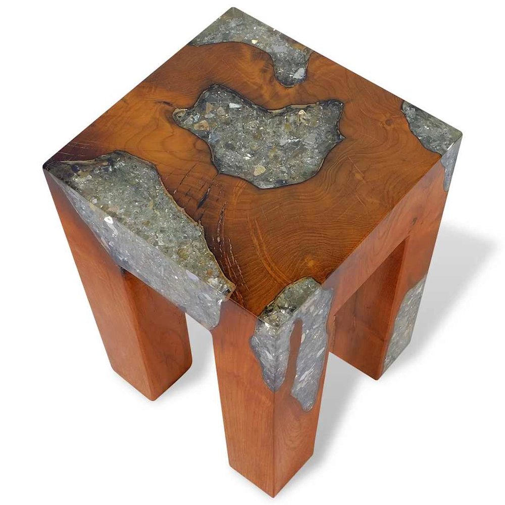 Stool Multicolor Solid teak wood 11.8x11.8x15.7 in. Picture 11