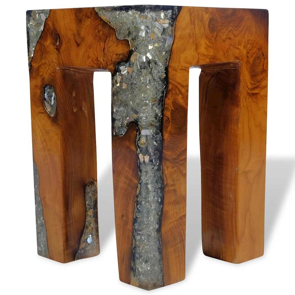 Stool Multicolor Solid teak wood 11.8x11.8x15.7 in. Picture 12