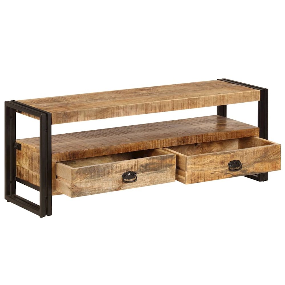 TV Cabinet Brown Solid Mango Wood Medium TV Cabinet Rectangular. Picture 3