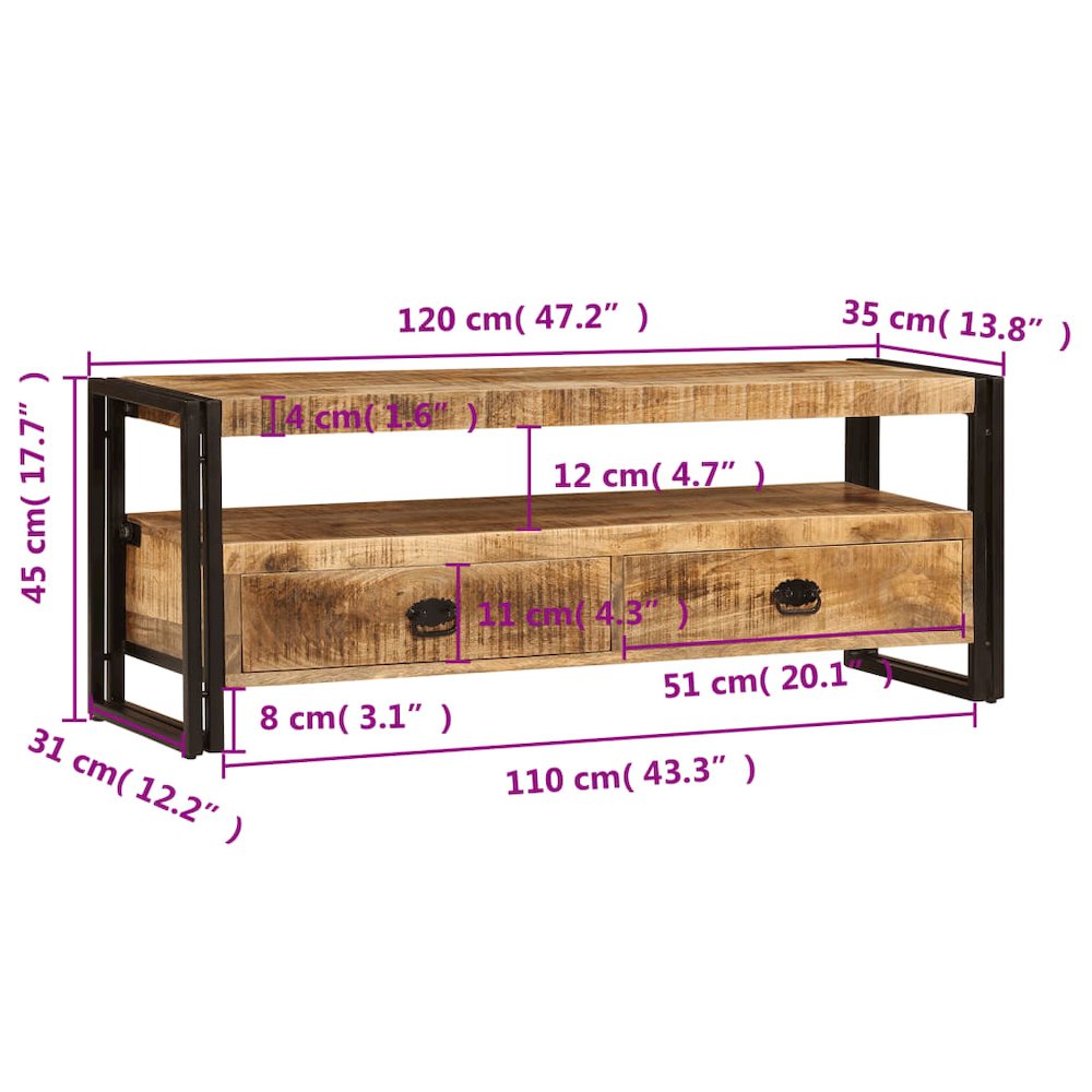 TV Cabinet Brown Solid Mango Wood Medium TV Cabinet Rectangular. Picture 10