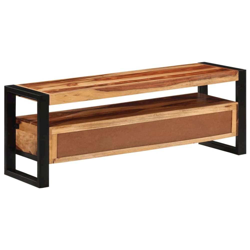 TV Cabinet Brown, Black Solid Sheesham Wood, Powder-Coated Steel. Picture 6