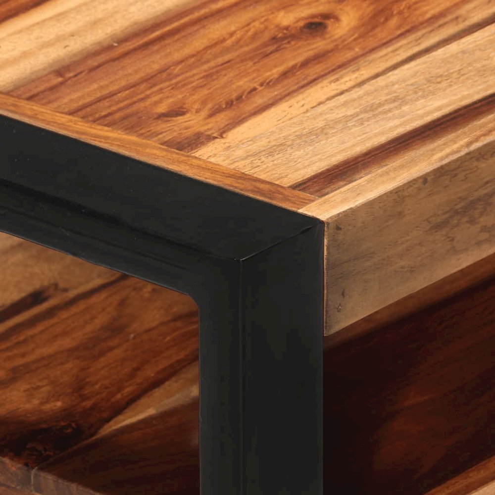TV Cabinet Brown, Black Solid Sheesham Wood, Powder-Coated Steel. Picture 7