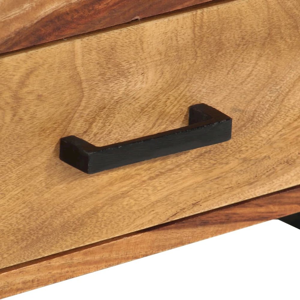 TV Cabinet Brown, Black Solid Sheesham Wood, Powder-Coated Steel. Picture 9