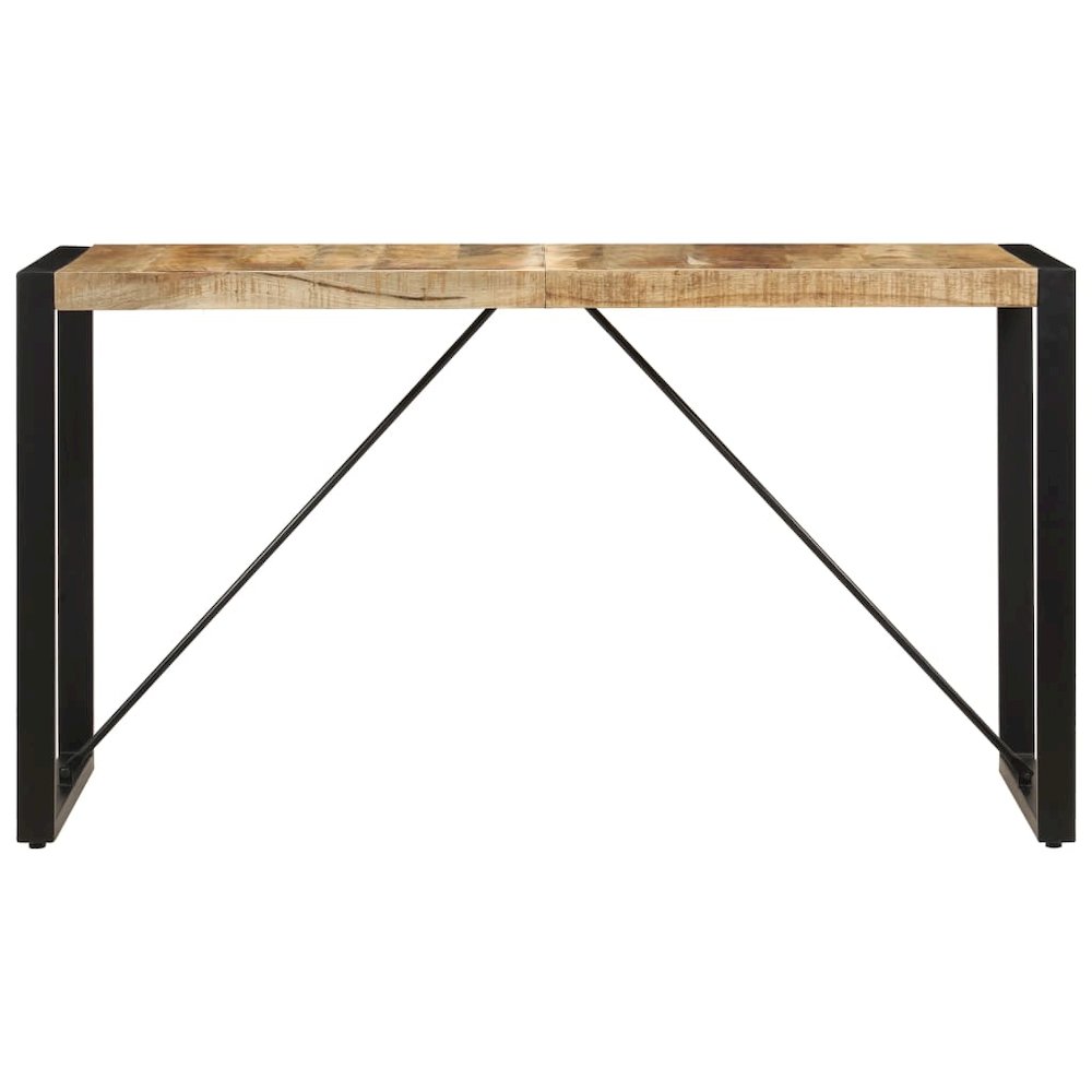 Dining Table Brown and black Solid mango wood, powder-coated steel. Picture 2