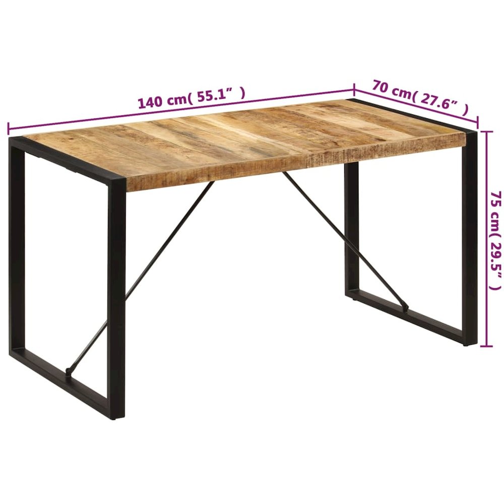 Dining Table Brown and black Solid mango wood, powder-coated steel. Picture 8
