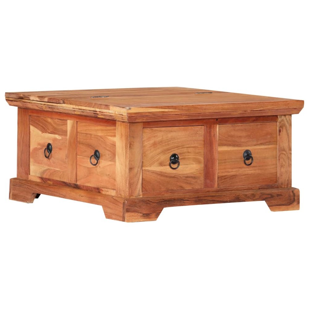 Coffee Table Brown Solid Acacia Wood 26.0 x 27.6 x 13.8 in. Picture 1