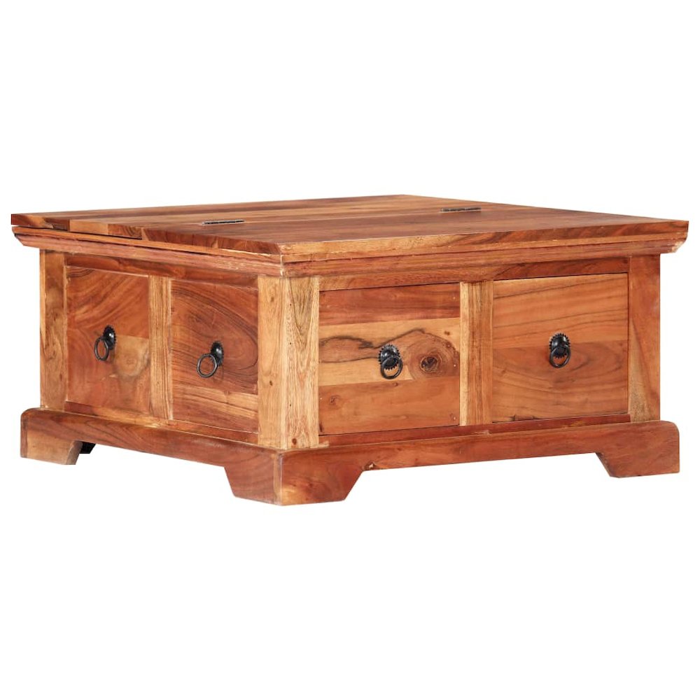 Coffee Table Brown Solid Acacia Wood 26.0 x 27.6 x 13.8 in. Picture 2
