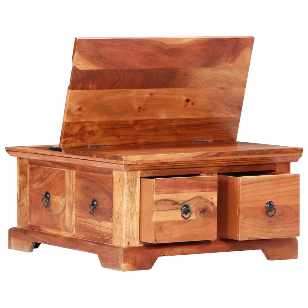 Coffee Table Brown Solid Acacia Wood 26.0 x 27.6 x 13.8 in. Picture 3