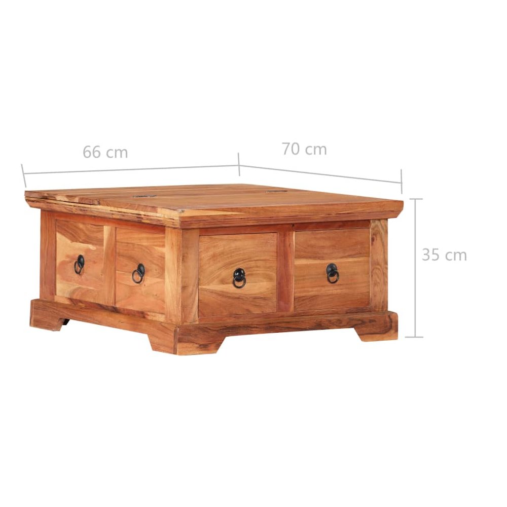 Coffee Table Brown Solid Acacia Wood 26.0 x 27.6 x 13.8 in. Picture 7