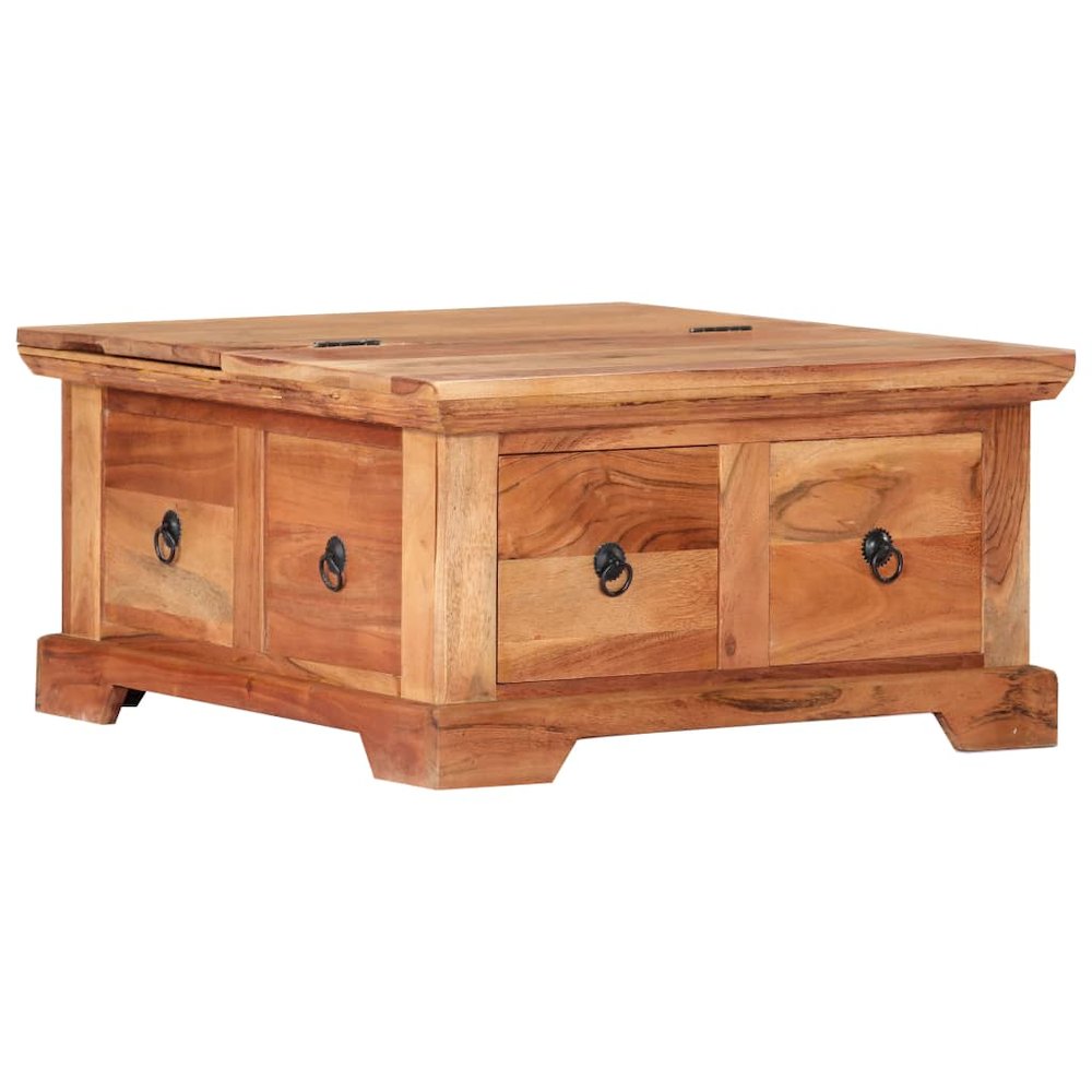 Coffee Table Brown Solid Acacia Wood 26.0 x 27.6 x 13.8 in. Picture 8