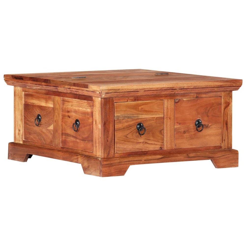 Coffee Table Brown Solid Acacia Wood 26.0 x 27.6 x 13.8 in. Picture 9