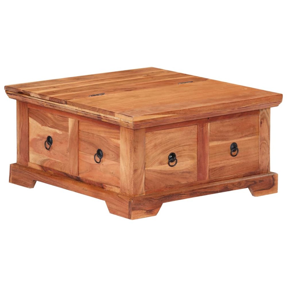 Coffee Table Brown Solid Acacia Wood 26.0 x 27.6 x 13.8 in. Picture 10