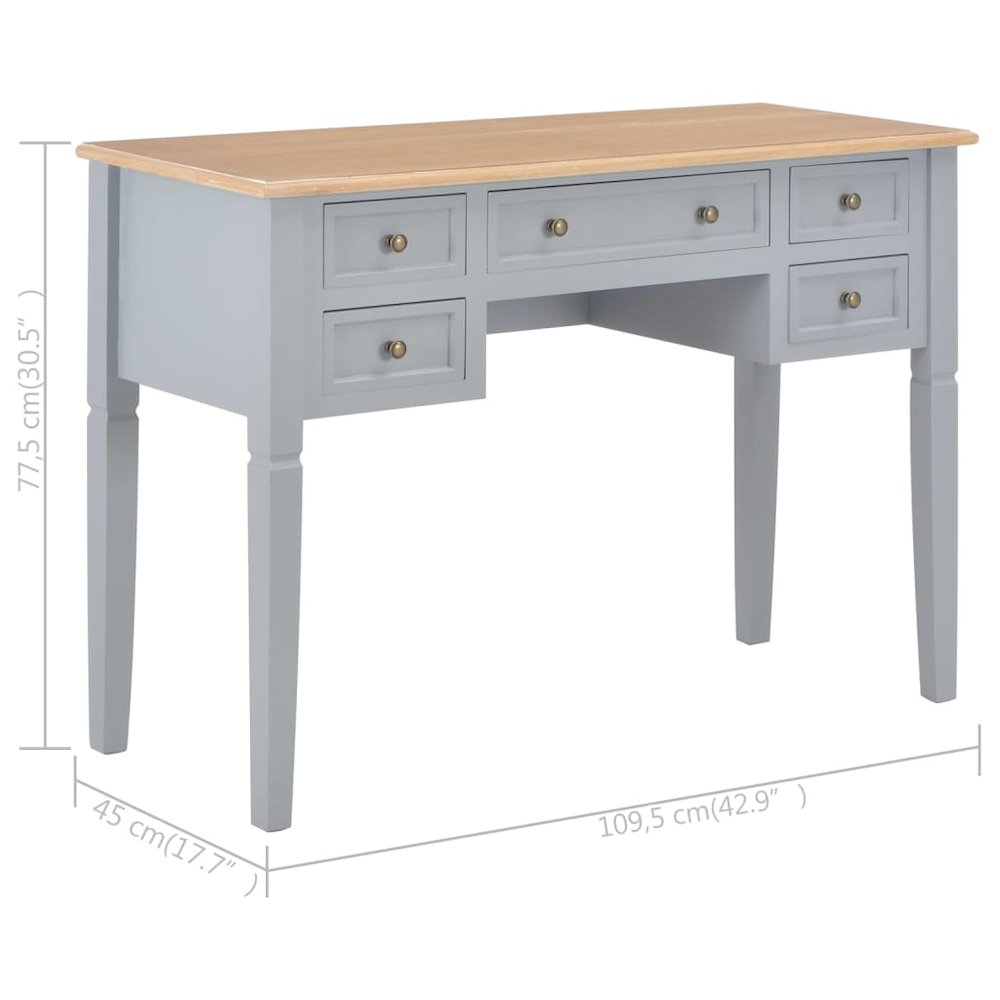 Writing Desk Gray MDF 43.1 in length, 17.7 in width, 30.5 in height. Picture 8