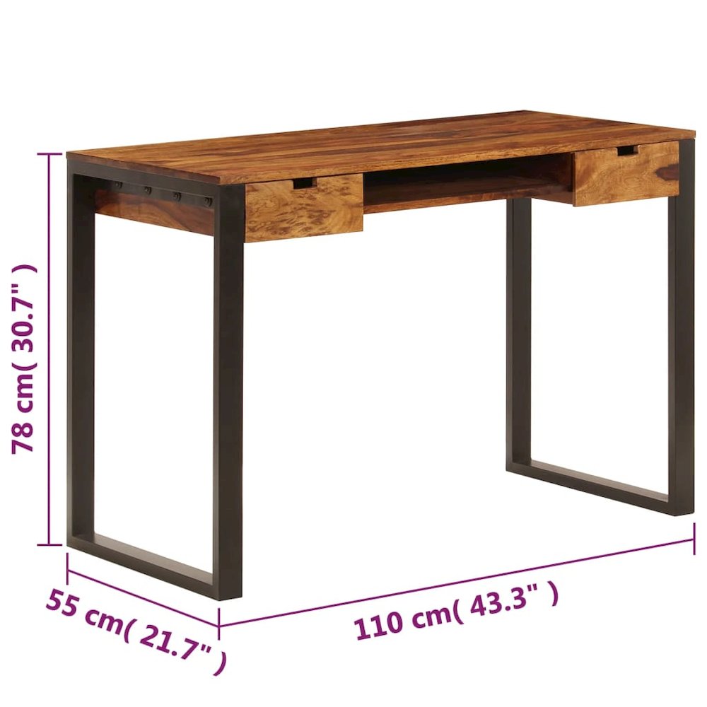 Desk Sheesham wood brown, black Sheesham wood and powder-coated steel. Picture 8