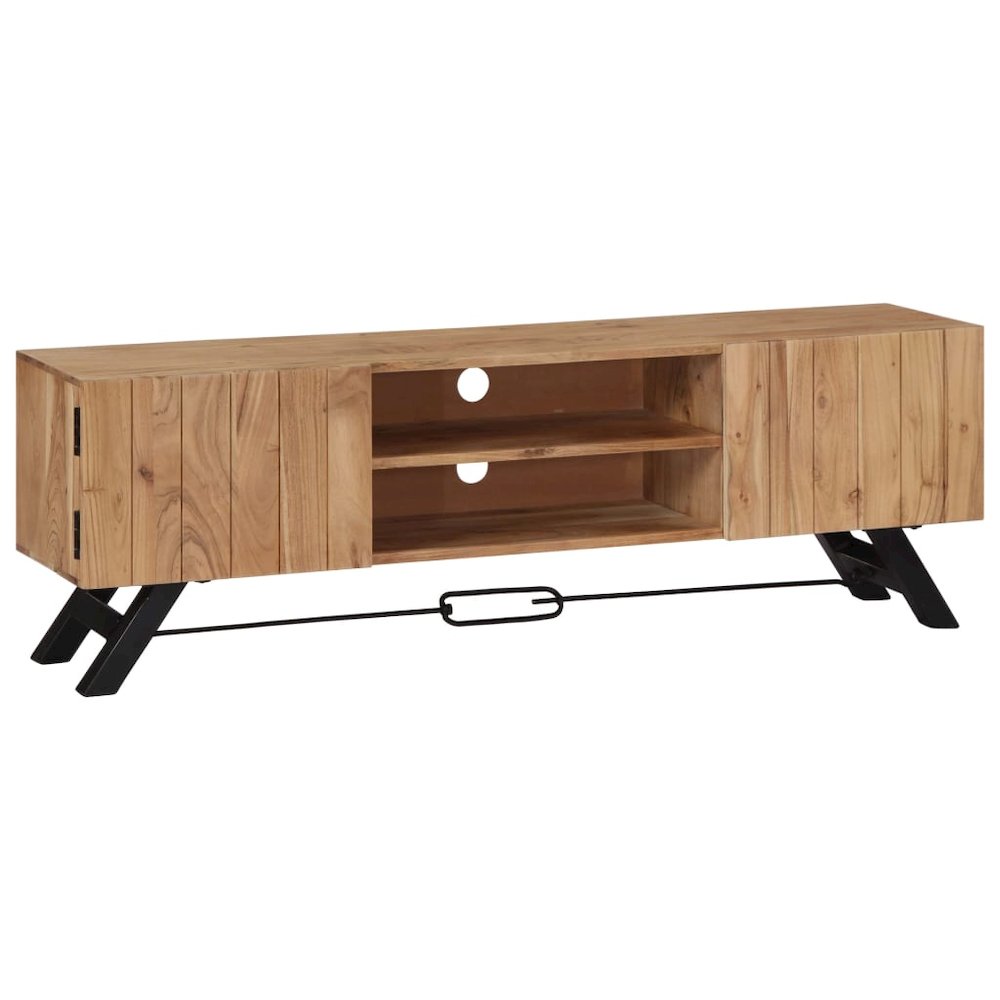 TV Stand Natural Wood Solid Acacia Wood 55.1 in Width TV Stand. Picture 1