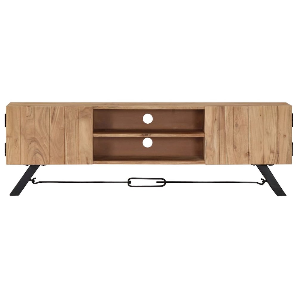 TV Stand Natural Wood Solid Acacia Wood 55.1 in Width TV Stand. Picture 2