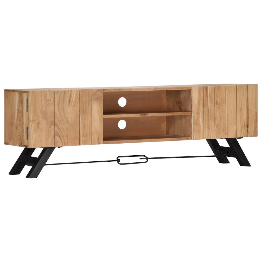 TV Stand Natural Wood Solid Acacia Wood 55.1 in Width TV Stand. Picture 11