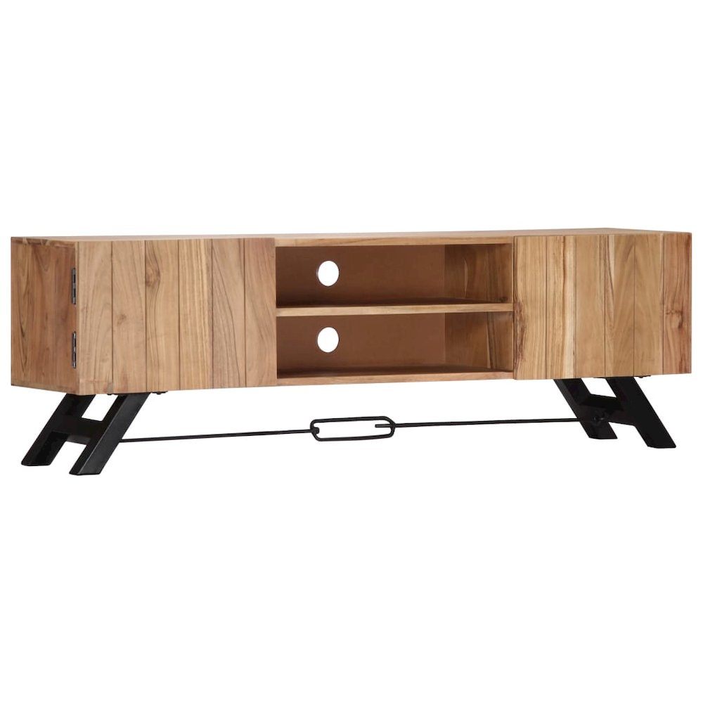 TV Stand Natural Wood Solid Acacia Wood 55.1 in Width TV Stand. Picture 12
