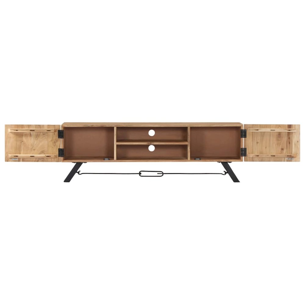 TV Stand Natural Wood Solid Acacia Wood 55.1 in Width TV Stand. Picture 4