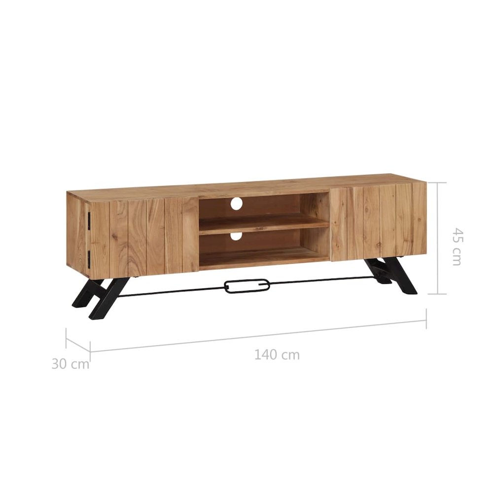 TV Stand Natural Wood Solid Acacia Wood 55.1 in Width TV Stand. Picture 8