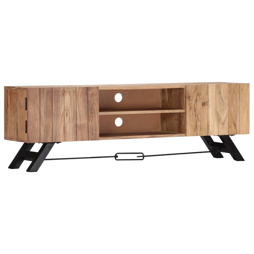 TV Stand Natural Wood Solid Acacia Wood 55.1 in Width TV Stand. Picture 9