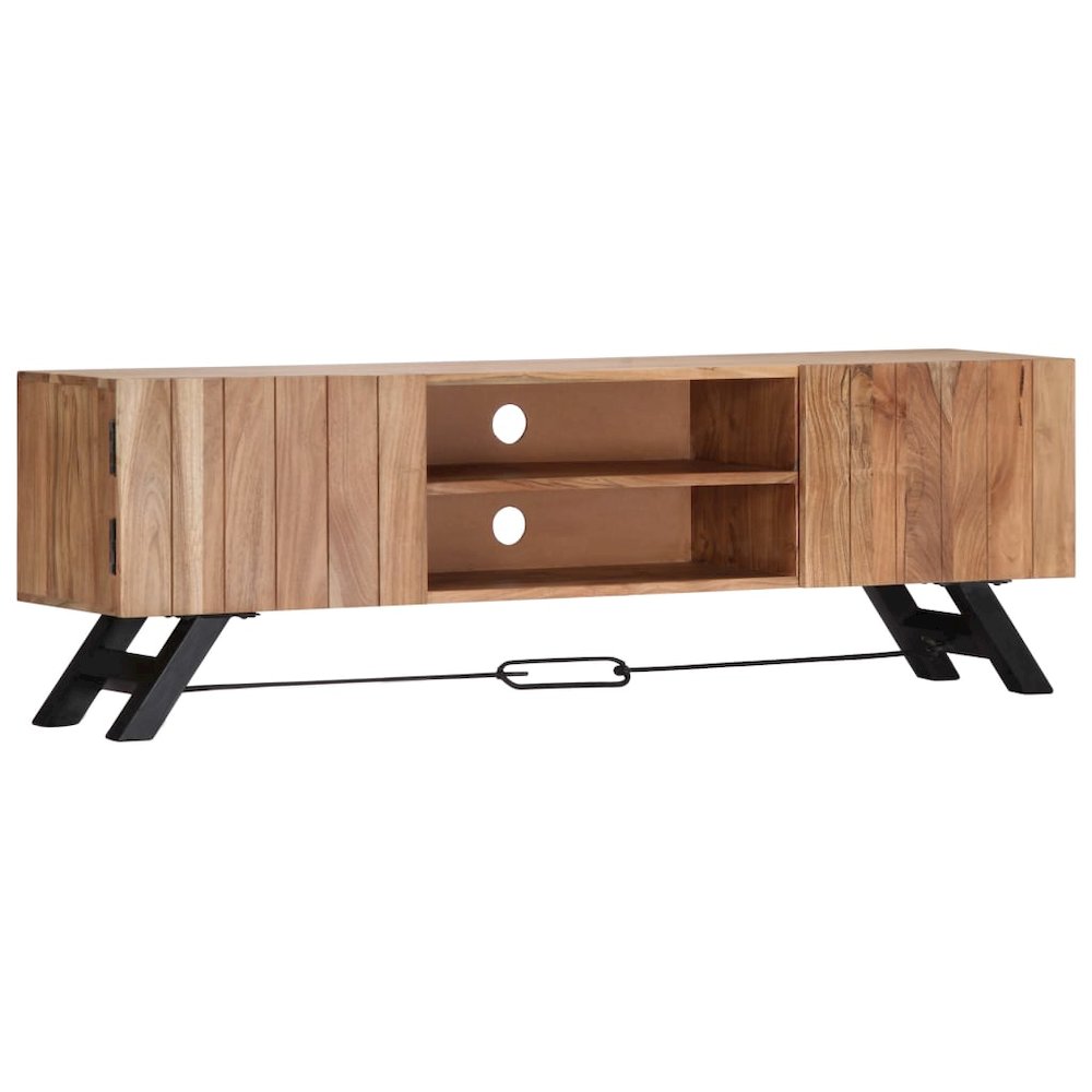 TV Stand Natural Wood Solid Acacia Wood 55.1 in Width TV Stand. Picture 10