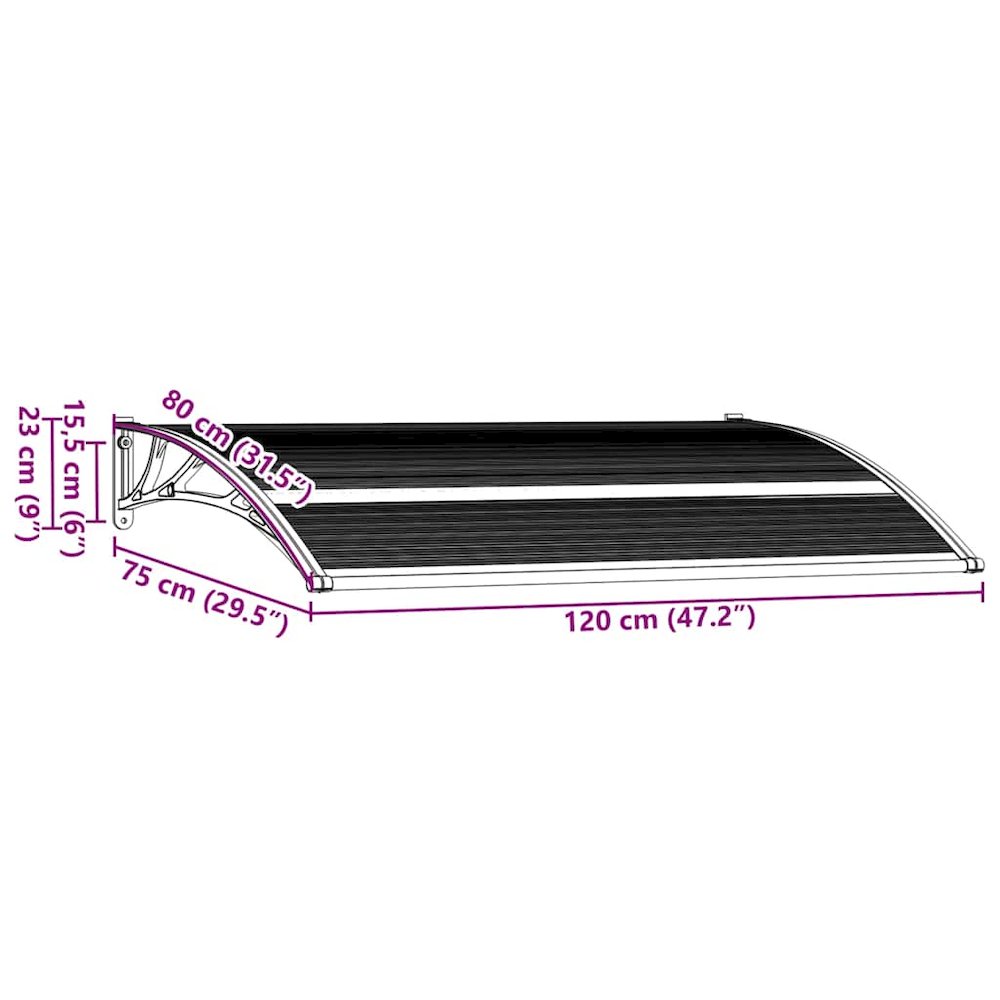 Door Canopy Black Polycarbonate, ABS, Aluminum 47.2 x 29.5 in. Picture 9