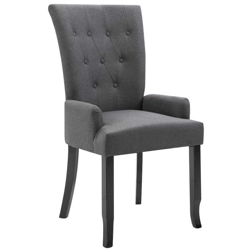 Dining Chair Dark Grey Polyester and Oak Wood Standard Ergonomic. Picture 2