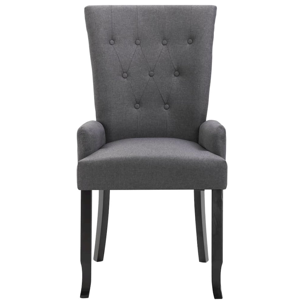 Dining Chair Dark Grey Polyester and Oak Wood Standard Ergonomic. Picture 3