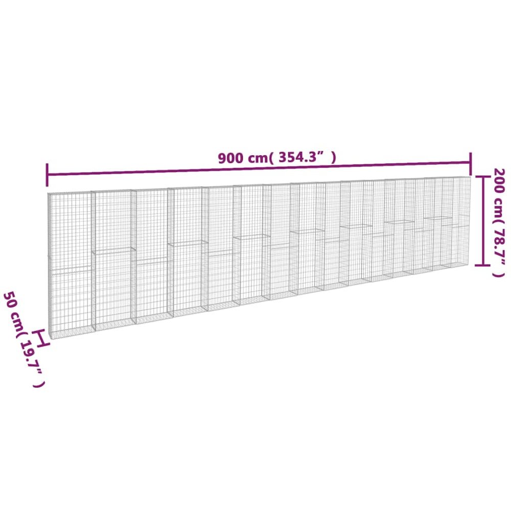 vidaXL Gabion Wall with Covers Galvanised Steel 354.3"x19.7"x78.7", 144916. Picture 6