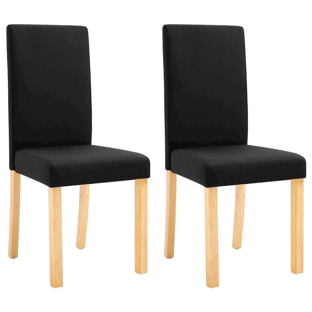 Dining Chair Set of 2 Black Fabric, Rubber Wood Standard. Picture 2