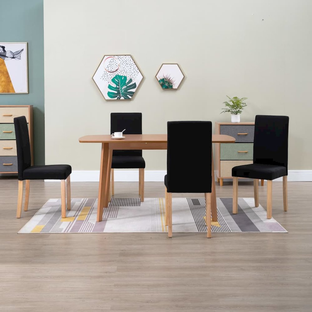 Dining Chair Set of 4 Black Fabric and Rubber Wood Standard. Picture 1