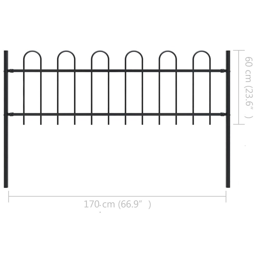 vidaXL Garden Fence with Spear Top Steel 5.5ft Black, 144928. Picture 5