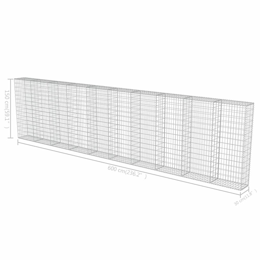 Gabion Wall with Covers Galvanized Steel 236"x11.8"x59". Picture 8