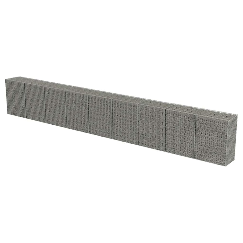 vidaXL Gabion Wall with Covers Galvanized Steel 354"x19.7"x39.4", 143588. Picture 1