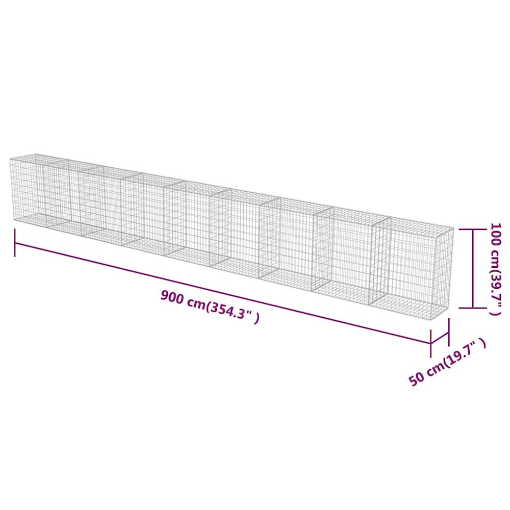 vidaXL Gabion Wall with Covers Galvanized Steel 354"x19.7"x39.4", 143588. Picture 8