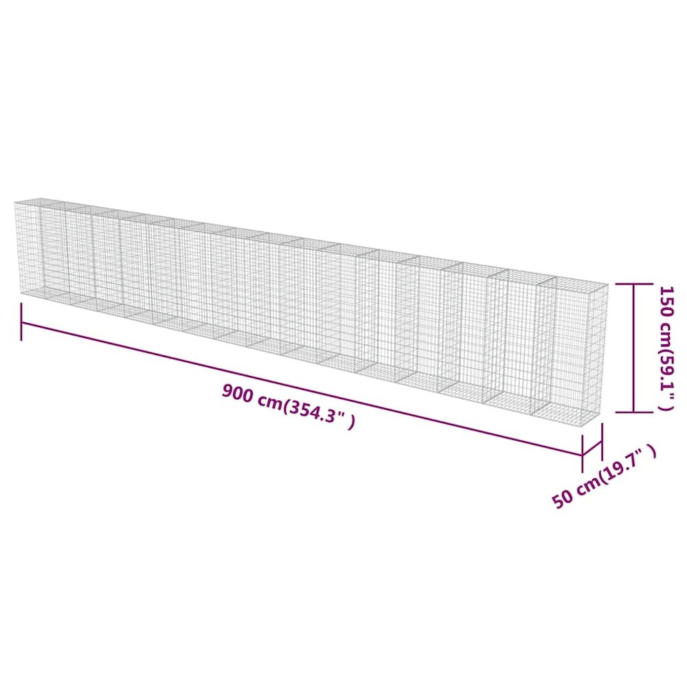 Gabion Wall with Covers Galvanized Steel 354"x19.7"x59". Picture 8