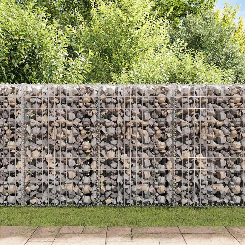 vidaXL Gabion Wall with Covers Galvanized Steel 118"x19.7"x39.4", 143592. Picture 3
