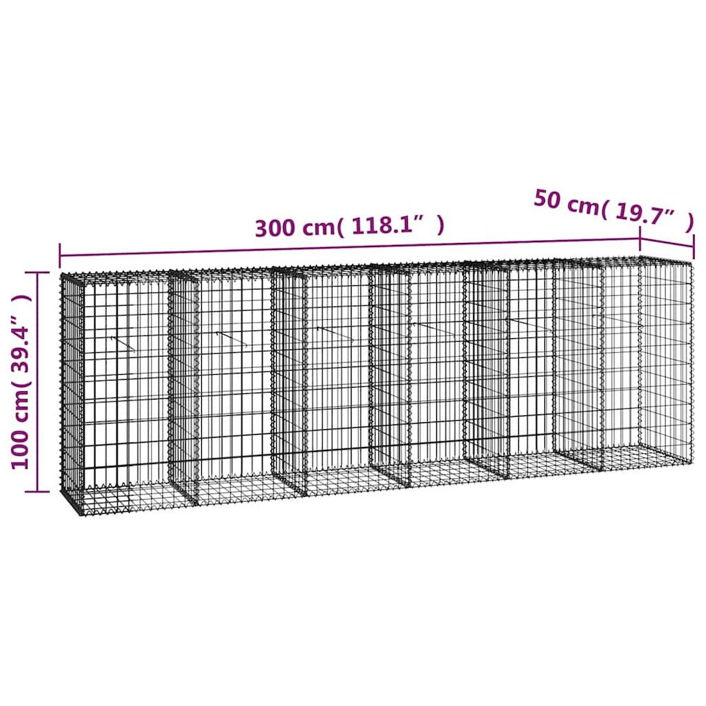 vidaXL Gabion Wall with Covers Galvanized Steel 118"x19.7"x39.4", 143592. Picture 9