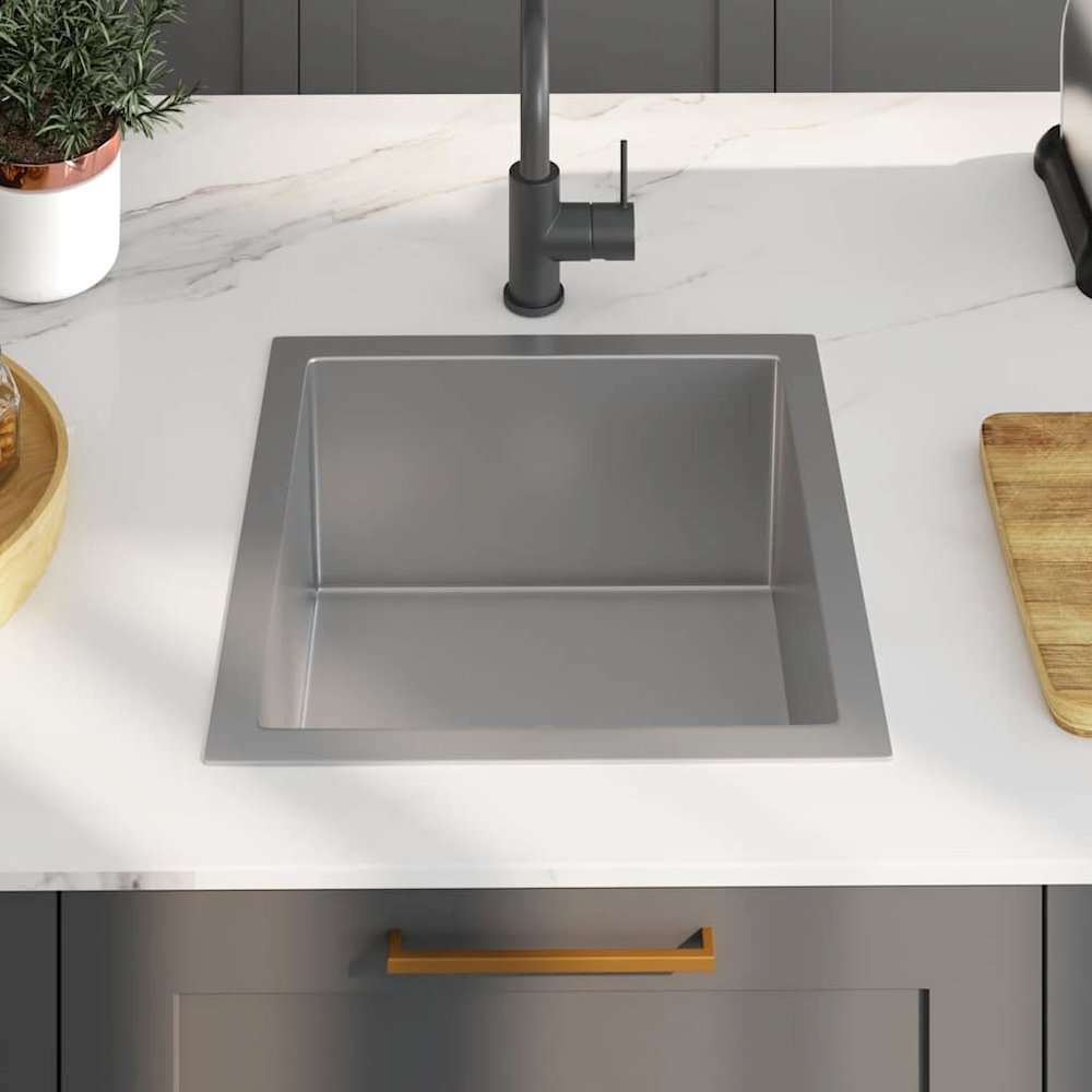 vidaXL Handmade Kitchen Sink with Strainer Stainless Steel, 145077. Picture 3