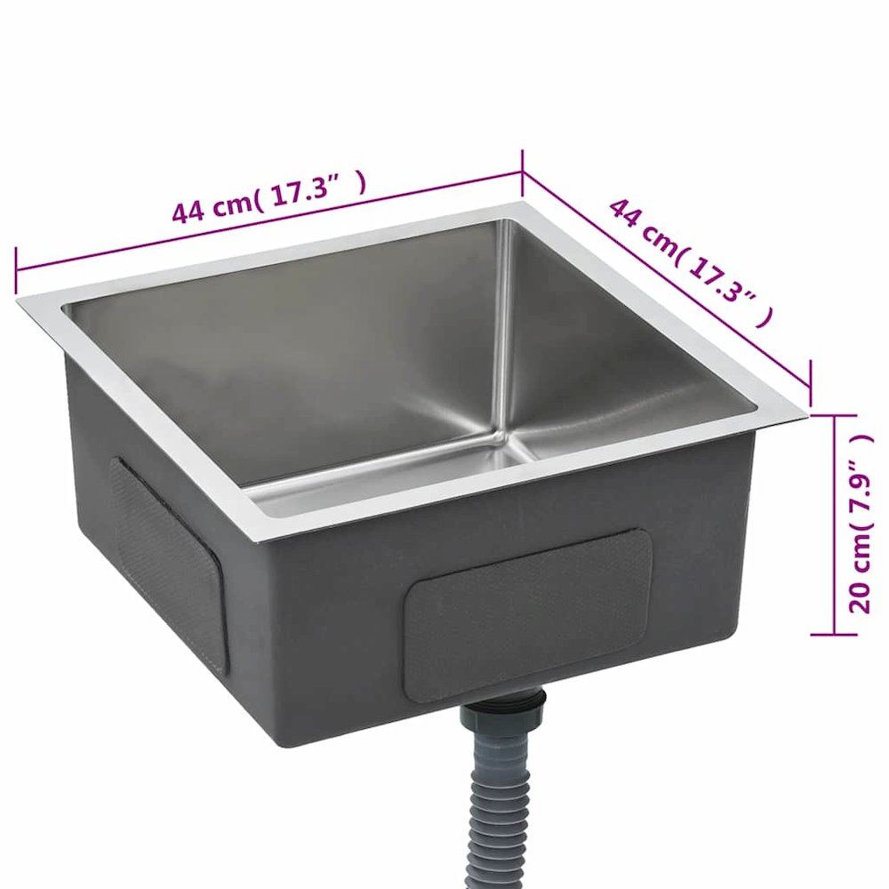 vidaXL Handmade Kitchen Sink with Strainer Stainless Steel, 145077. Picture 9