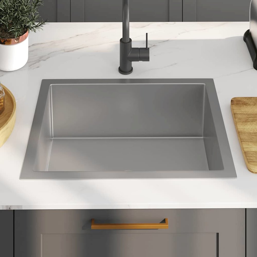 vidaXL Handmade Kitchen Sink with Strainer Stainless Steel, 145078. Picture 3