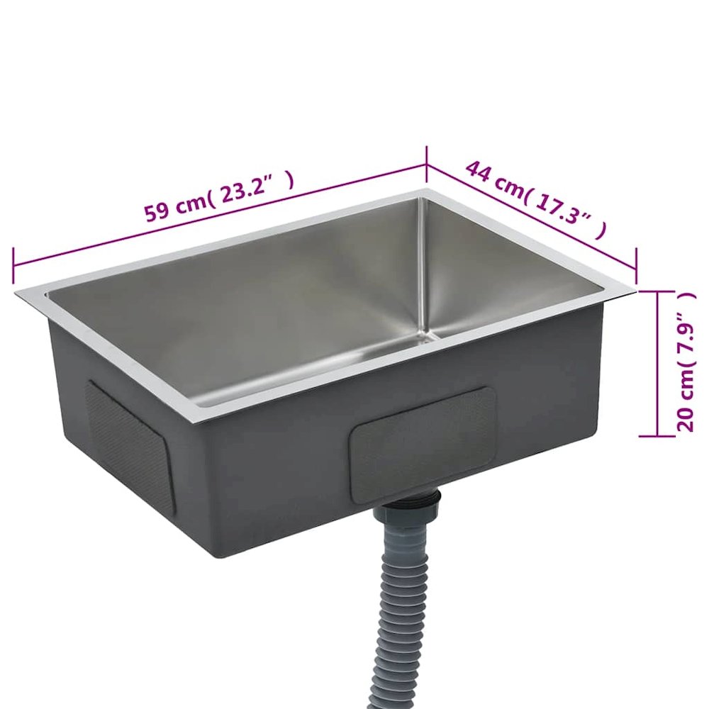 vidaXL Handmade Kitchen Sink with Strainer Stainless Steel, 145078. Picture 9