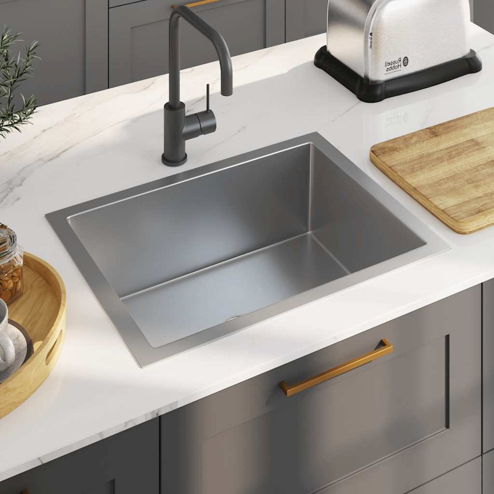 vidaXL Handmade Kitchen Sink with Strainer Stainless Steel, 145078. Picture 2