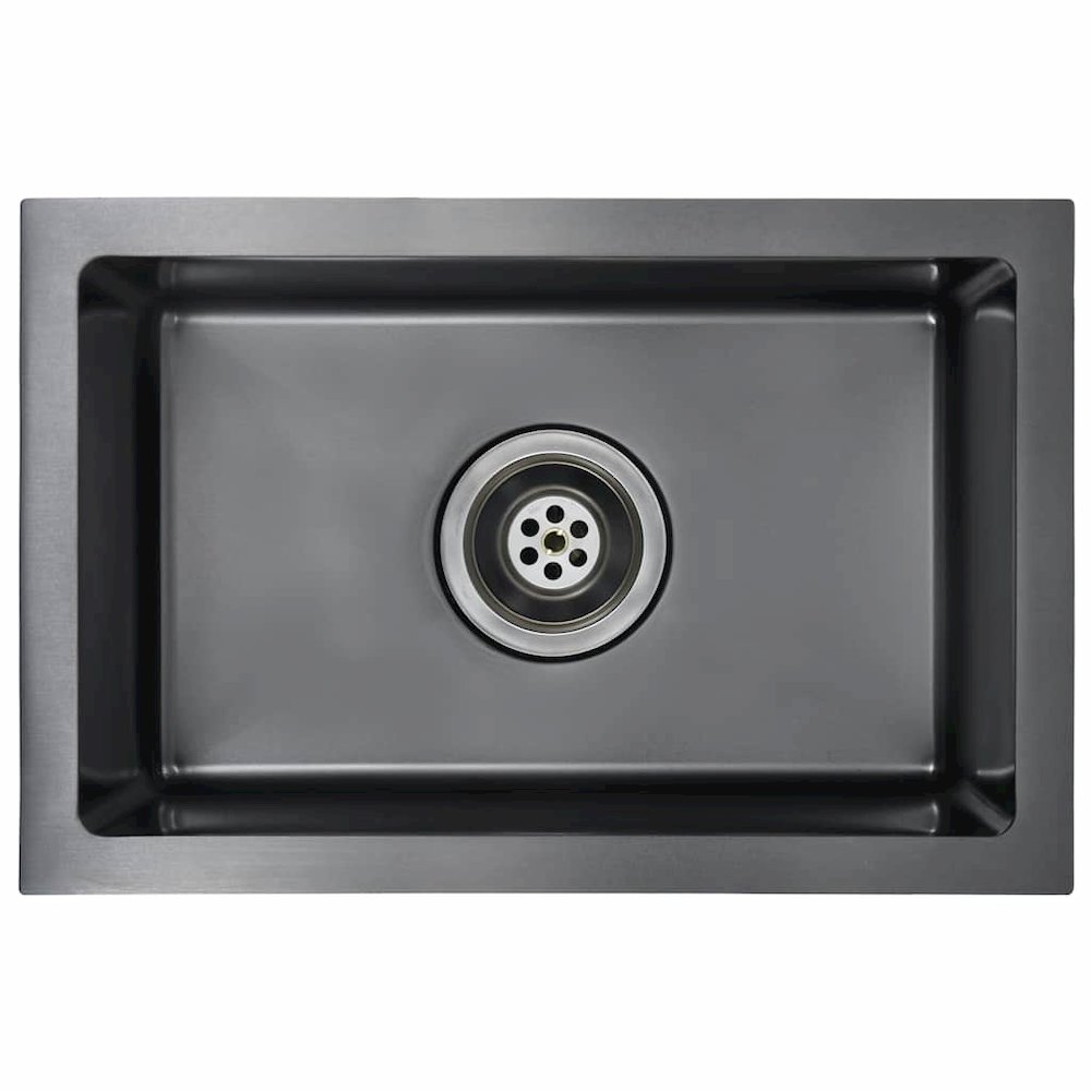 vidaXL Handmade Kitchen Sink with Strainer Black Stainless Steel, 145082. Picture 1