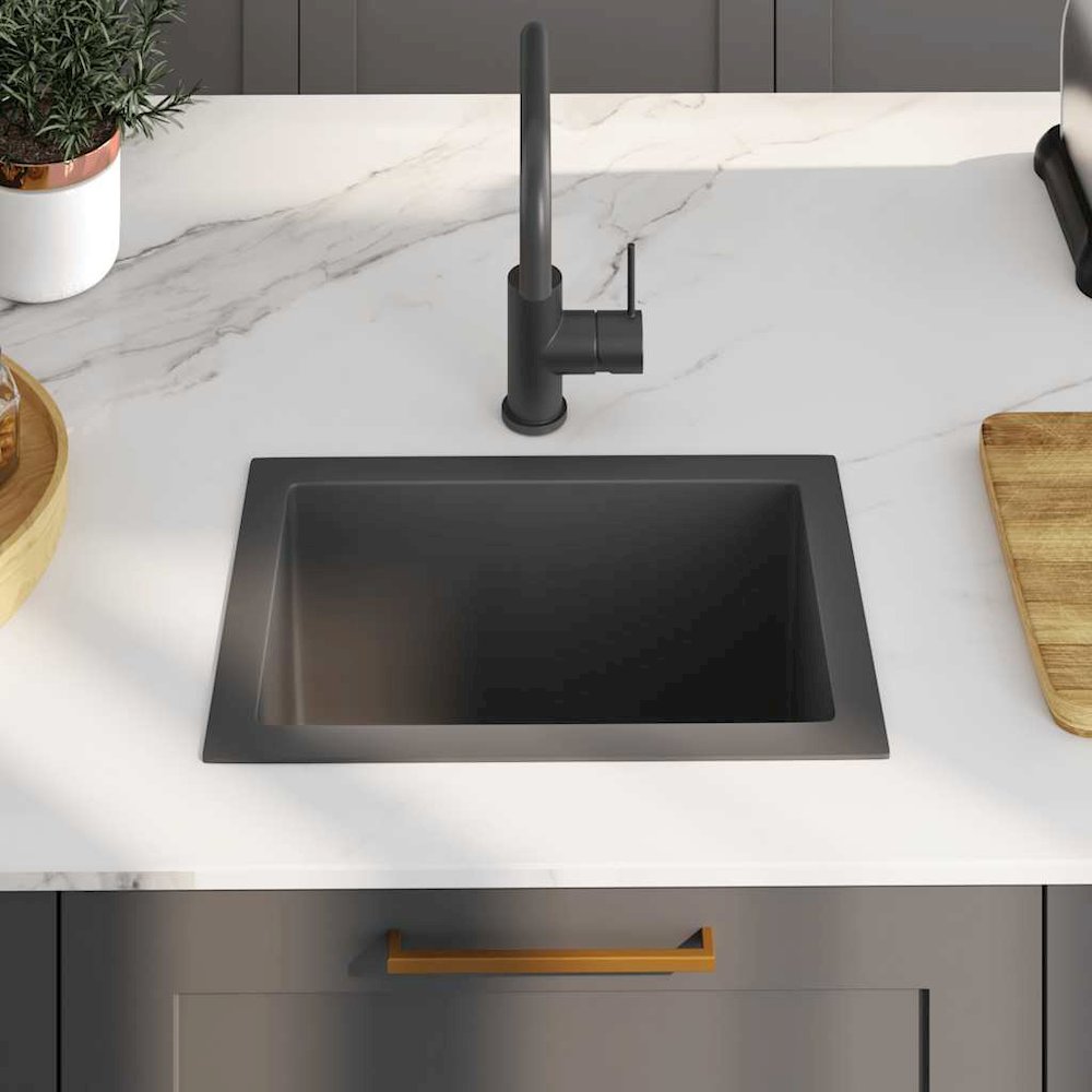 vidaXL Handmade Kitchen Sink with Strainer Black Stainless Steel, 145082. Picture 3