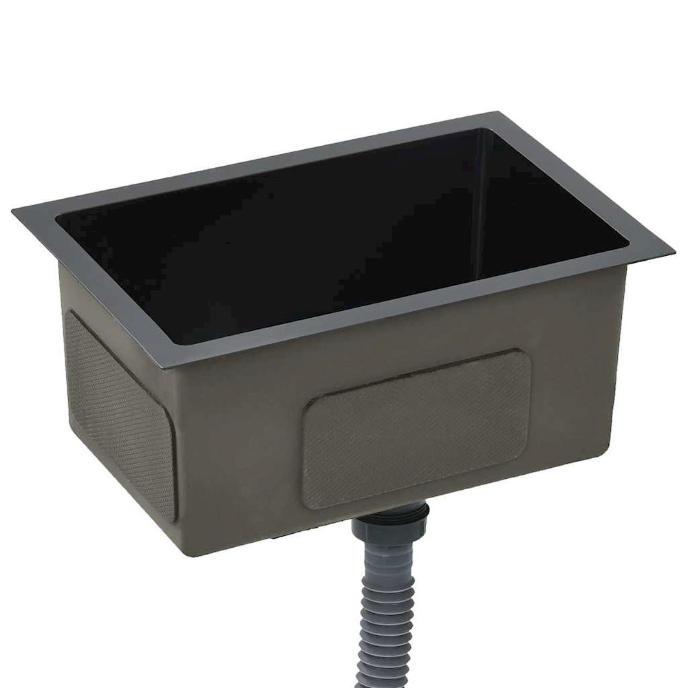 vidaXL Handmade Kitchen Sink with Strainer Black Stainless Steel, 145082. Picture 5