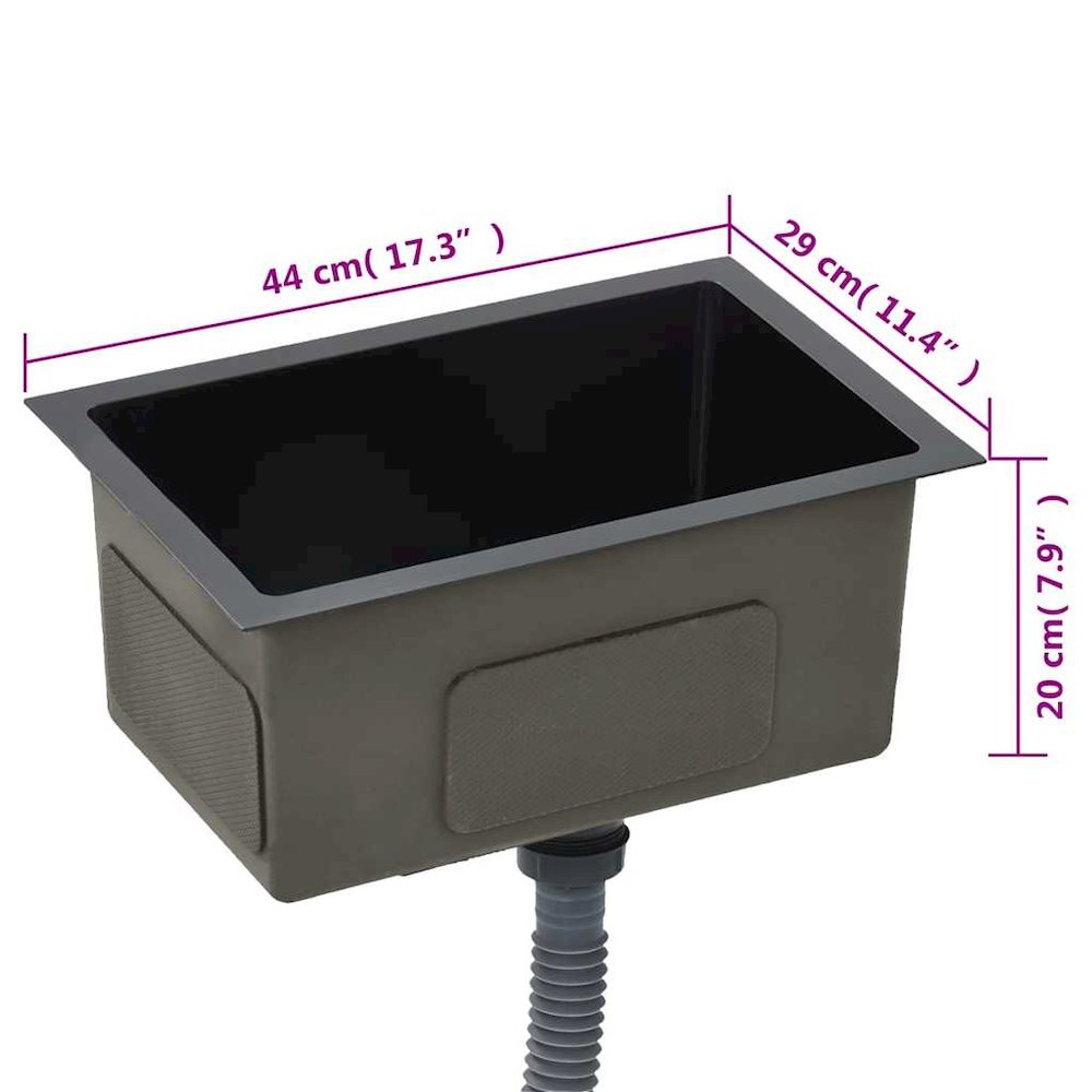 vidaXL Handmade Kitchen Sink with Strainer Black Stainless Steel, 145082. Picture 9