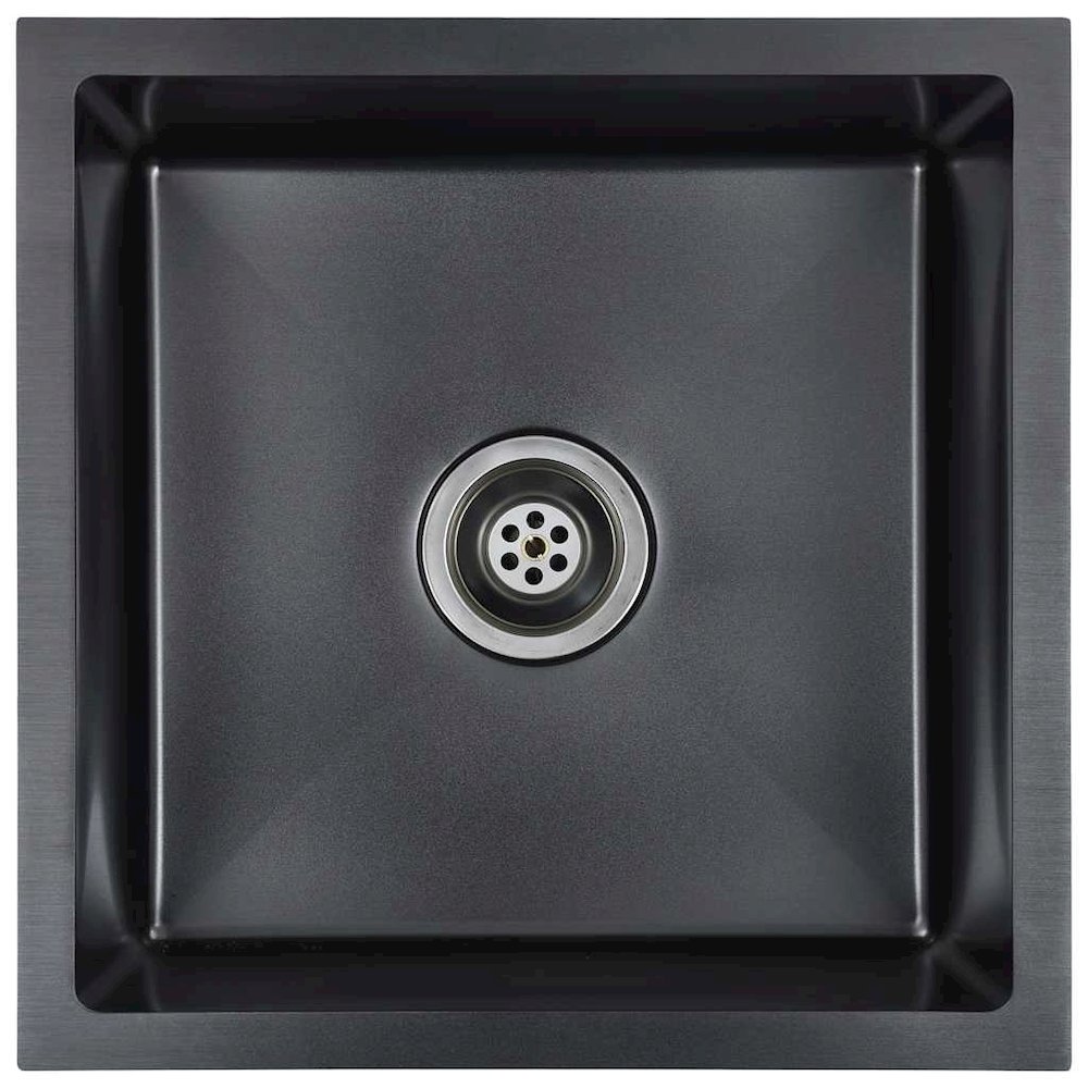 vidaXL Handmade Kitchen Sink with Strainer Black Stainless Steel, 145083. Picture 1