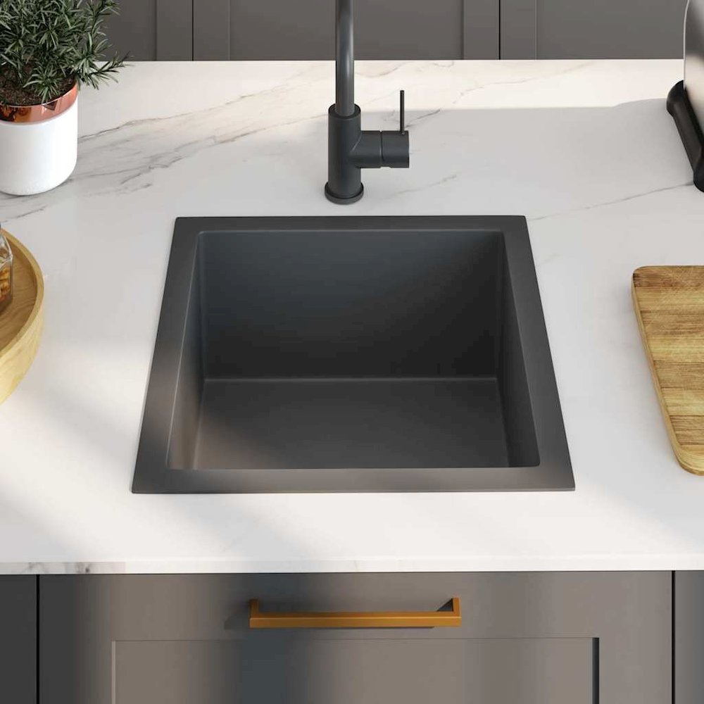 vidaXL Handmade Kitchen Sink with Strainer Black Stainless Steel, 145083. Picture 3